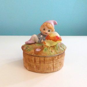 Vintage Woodland Pixie Elf Fairy in Forest Trinket Box with Lid